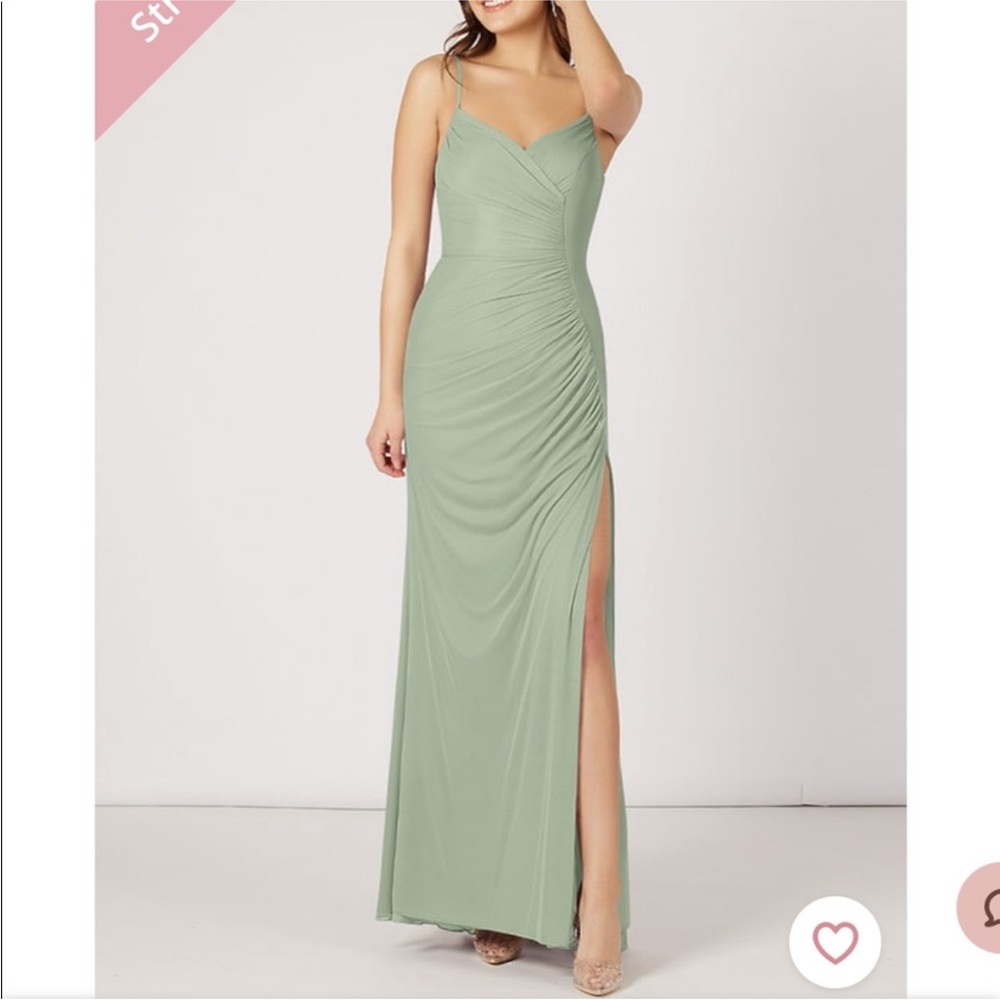 Azazie Sage Green Ruched Maxi Bridesmaid Dress